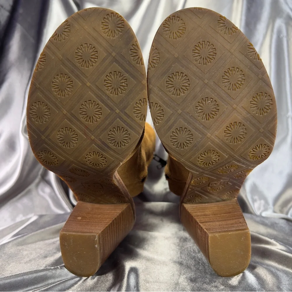 UGG Valencia Peep Toe Ankle Bootie in Light Brown Suede Size 8.5 US/EU 39 GUC‎